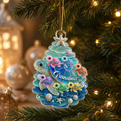 Turtle Grandma Grandkids - Personalized Acrylic Ornament - Christmas Gift for Grandma, Grandkids
