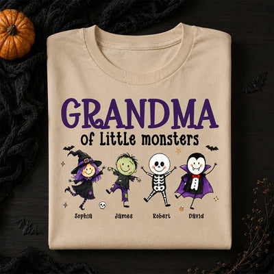 Grandma Mom Of Little Monsters Cute Doodle Characters - Personalized Shirt - Halloween Costume For Mom Grandma