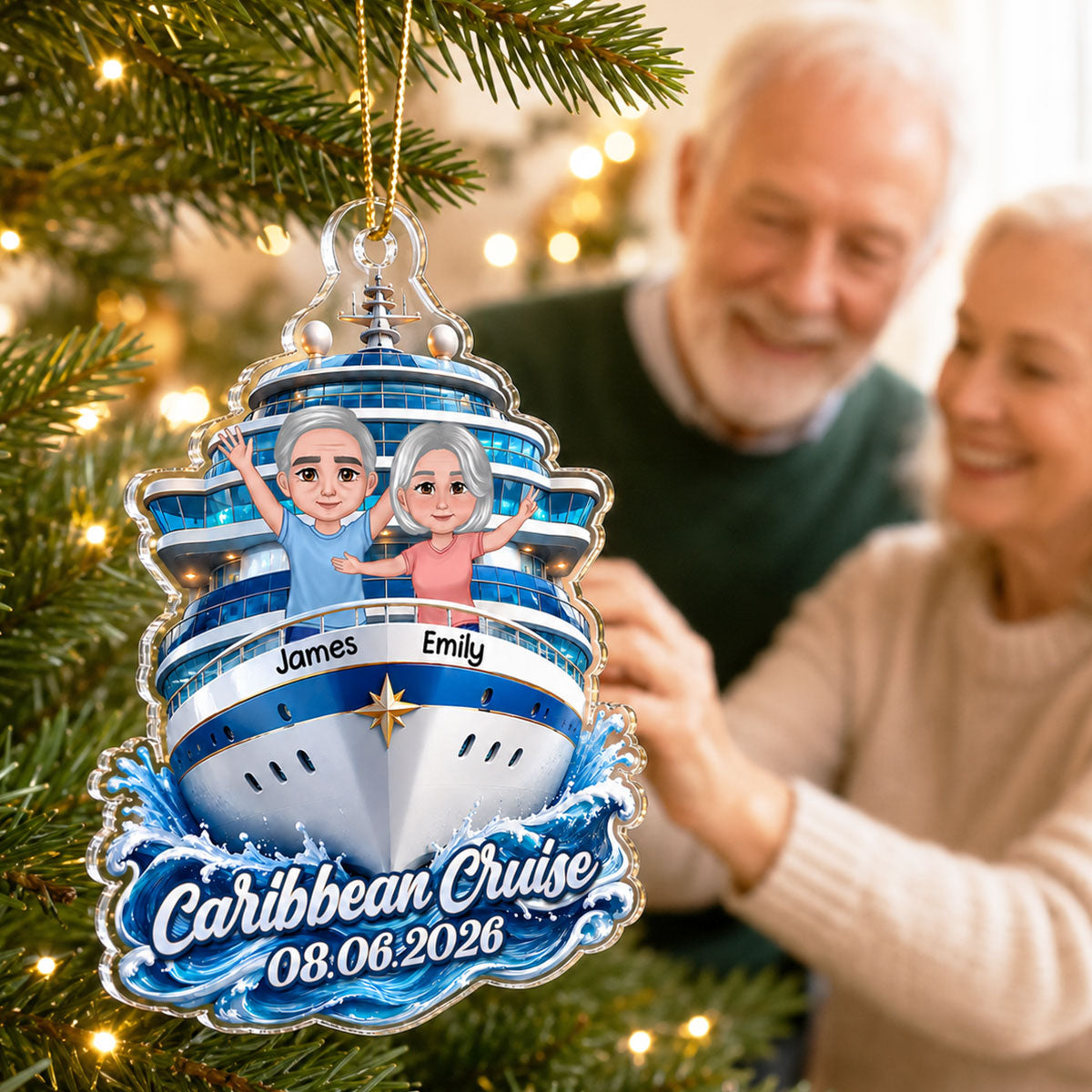 Couple Cruise Travel Adventure Custom Cruise Name - Personalized Acrylic Ornament - Cruise Ship Keepsake, Cruise Ship Vacation Gifts For Couple