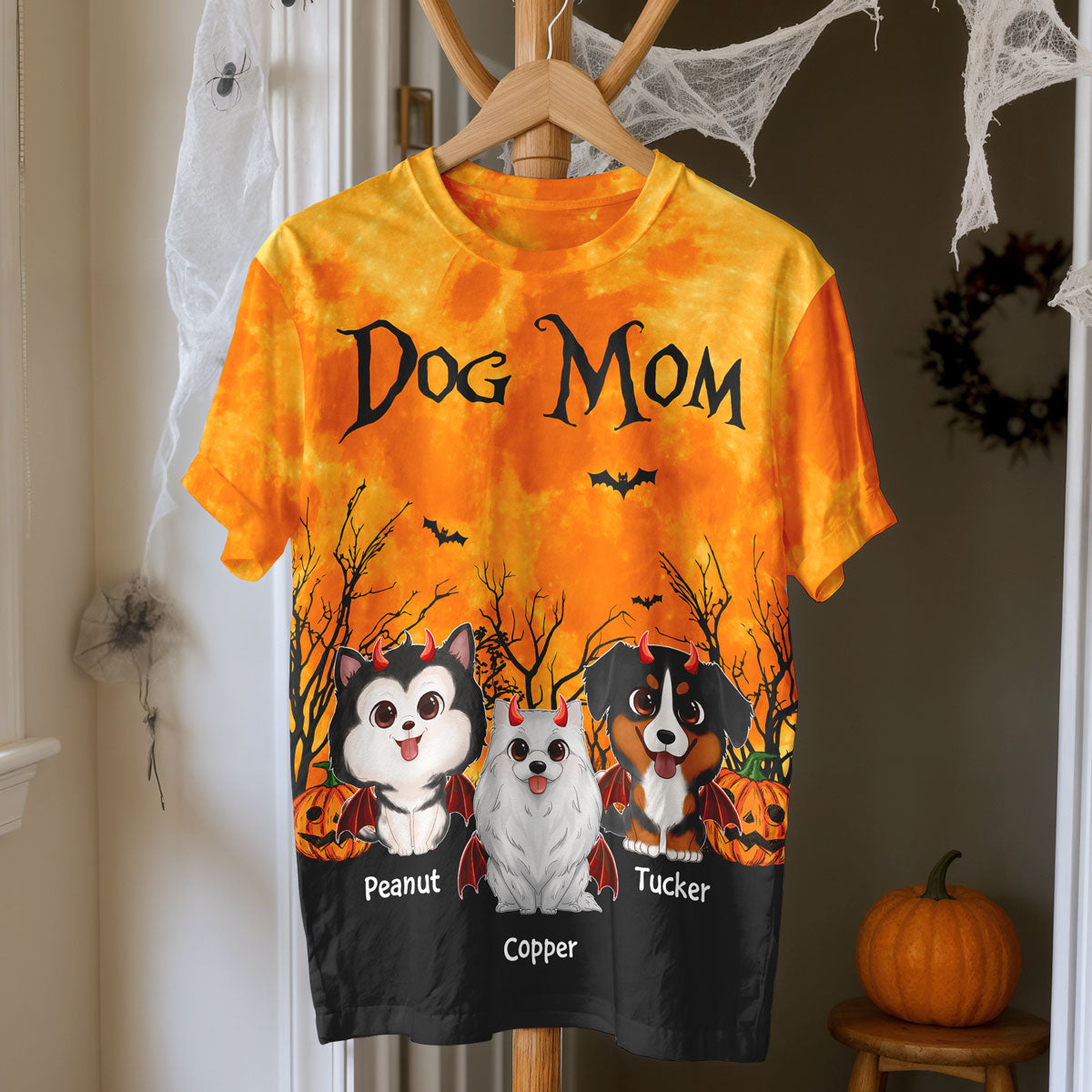 Dog Mom Halloween Moon Light Bat Tree Cute Cartoon Dog Personalized Shirt, Pawfect Costume for Dog Lover