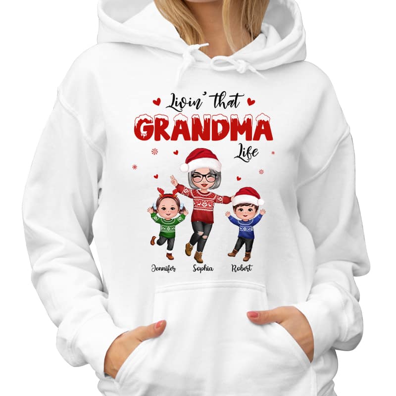 Christmas Livin‘ That Grandma Life With Happy Grandkids Personalized Shirt