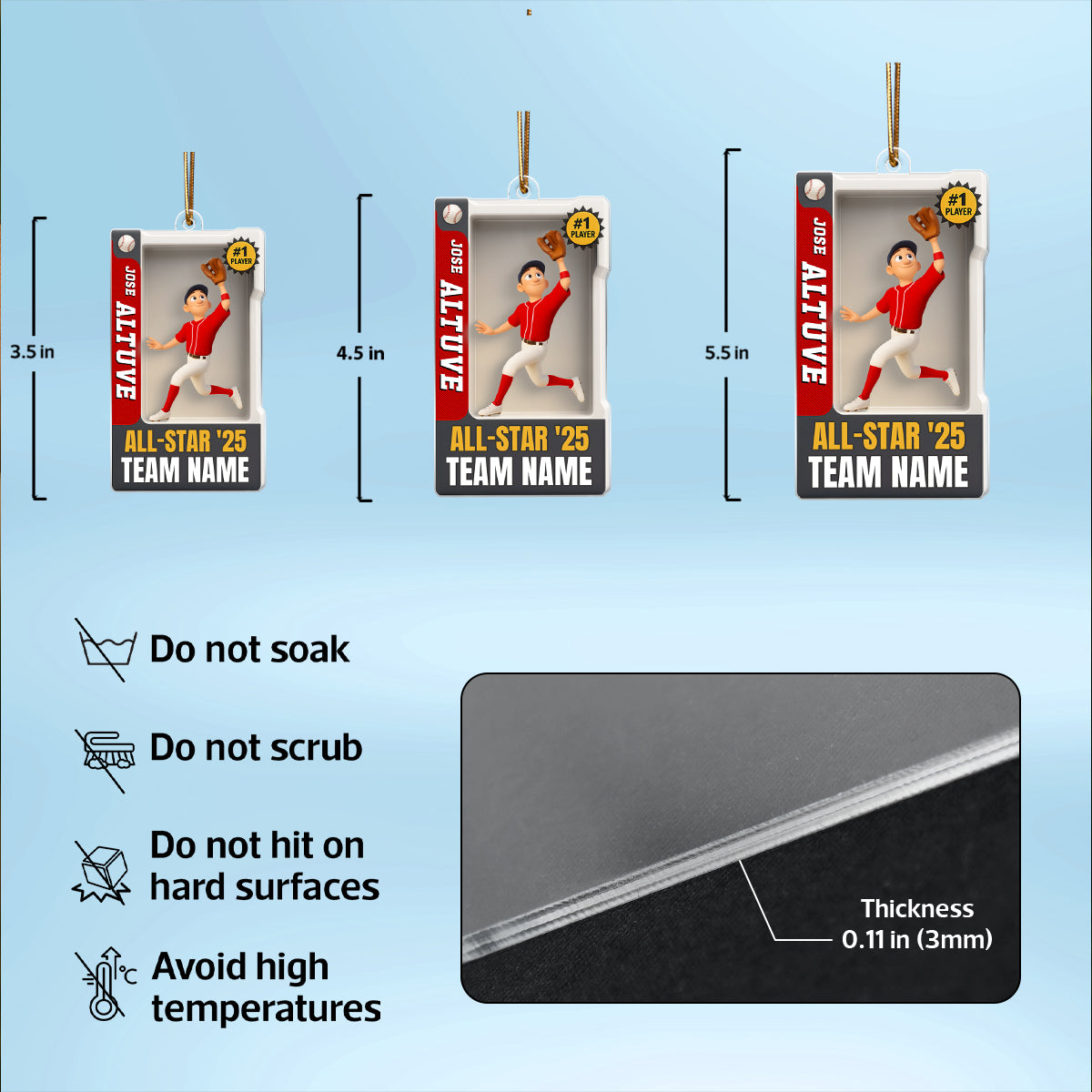 Baseball Player 3D Effect Action Figure - Personalized Acrylic Ornament - Christmas Gift for Son, Grandson
