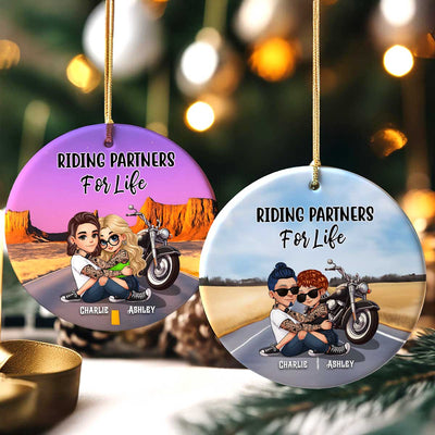 Couple Riding Side By Side Personalized Ornament for Biker Couples, Anniversary Gift, Christmas in July Gift for him, for her