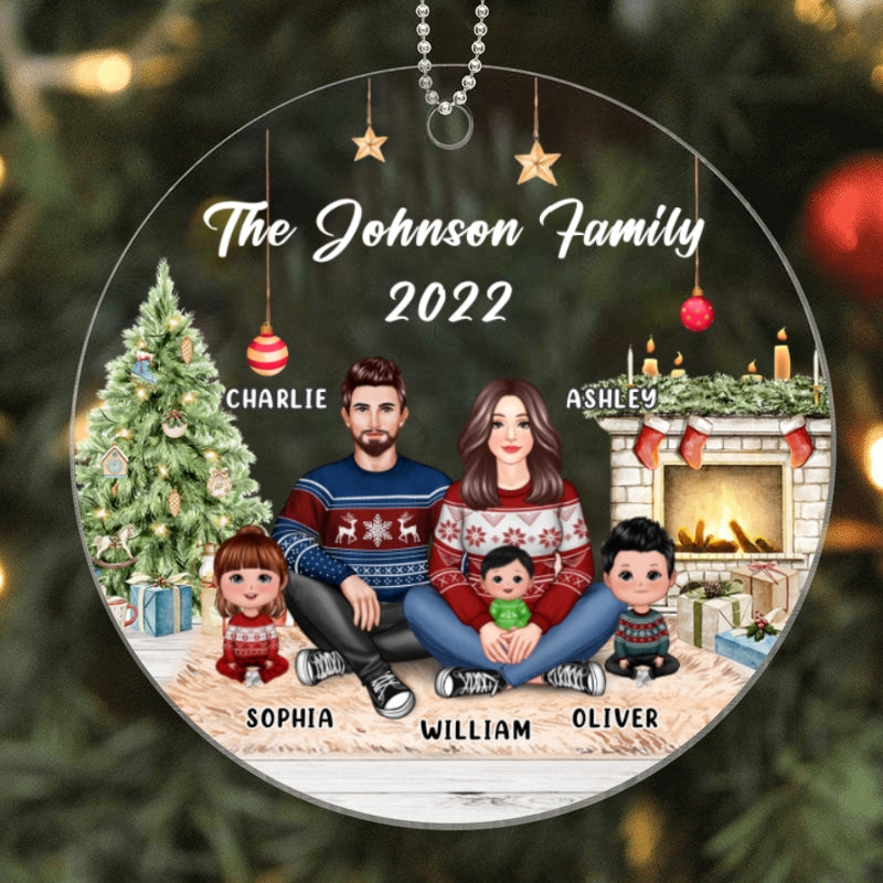 Pretty Family Sitting In House Personalized Acrylic Ornament