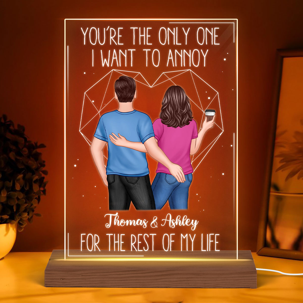 Back View Couple Touching The Only One Valentine‘s Day Anniversary Gift Personalized Rectangle Acrylic Plaque LED Lamp Night Light