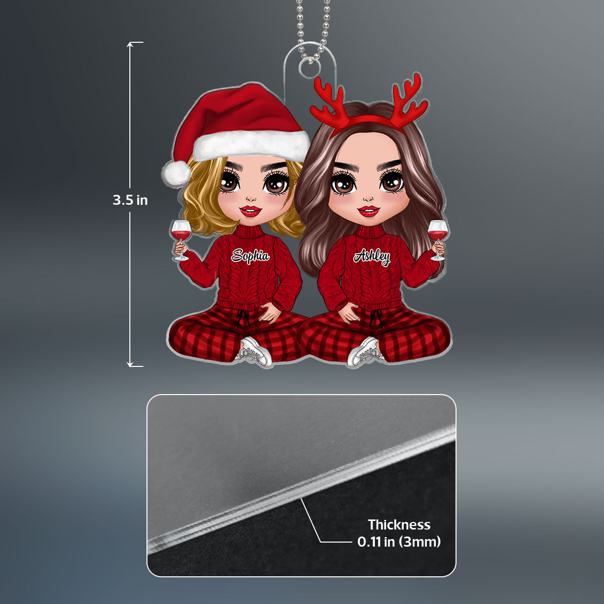 Christmas Doll Best Friends Sisters Sitting Personalized Acrylic Ornament