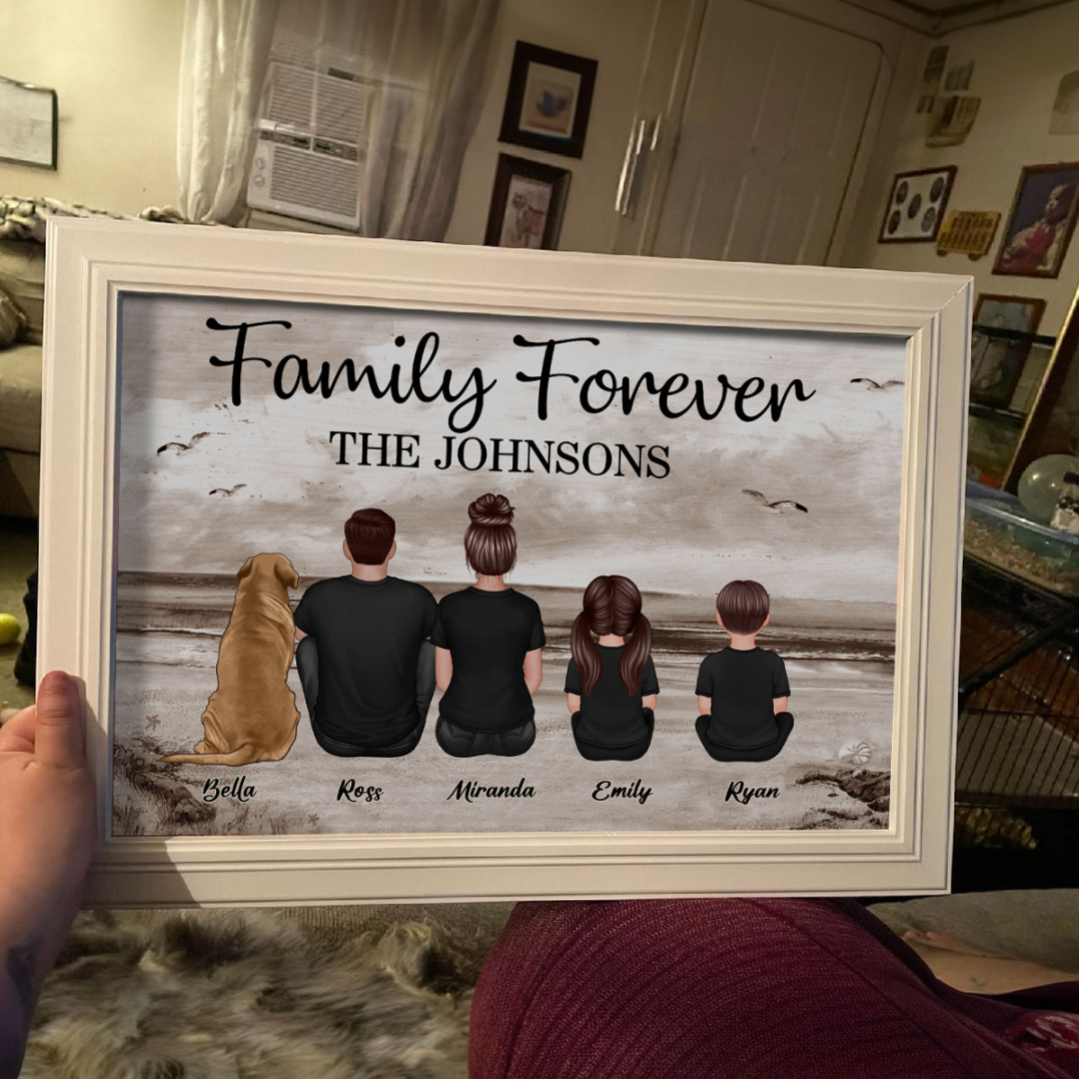 Family Sitting Retro Vintage Beach Landscape Poster, Christmas Gift For Families, For Husband, Wife, Dad, Mom
