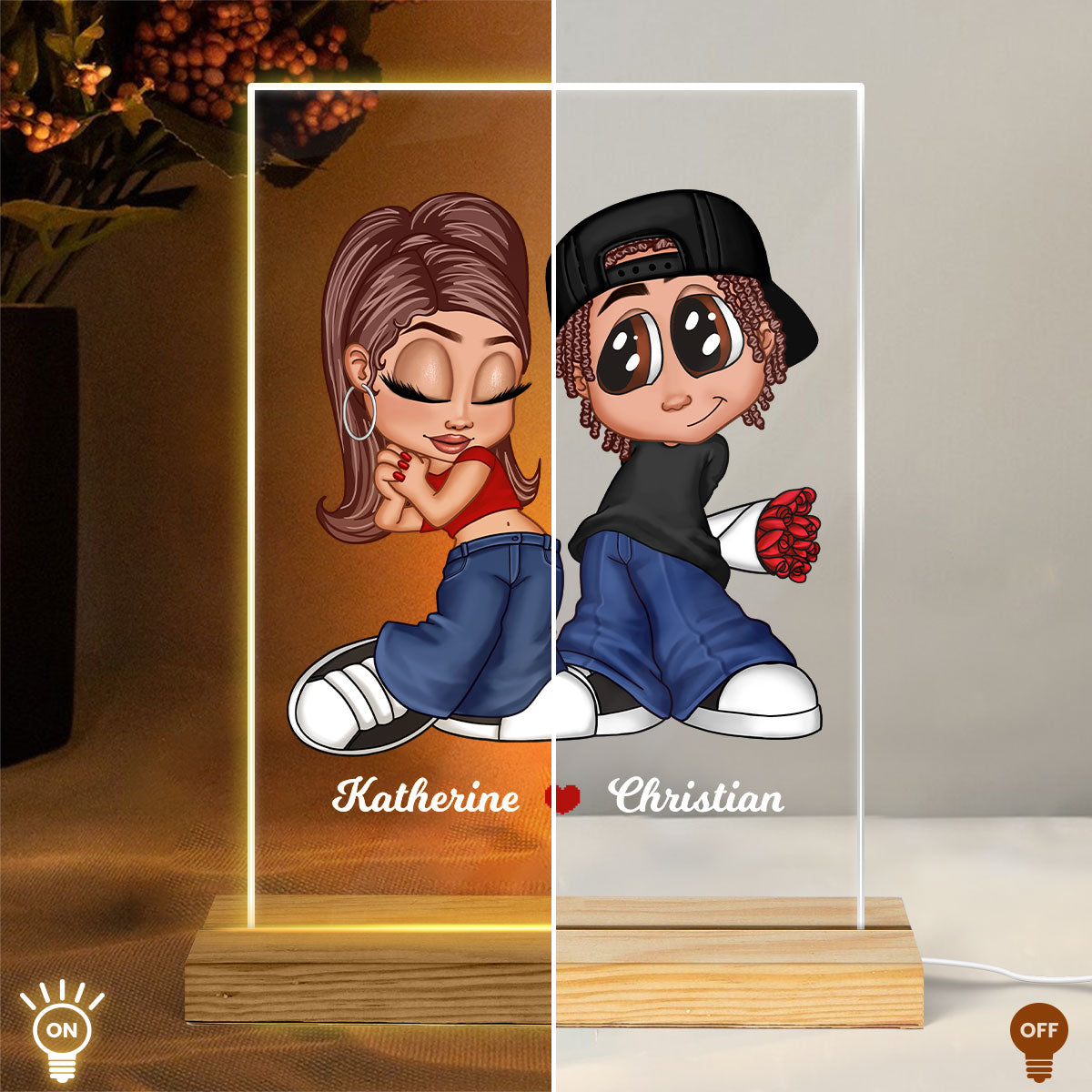 Y2K Couple Personalized LED Night Light, Unique Valentine's Day Gift For Him, Gift For Her