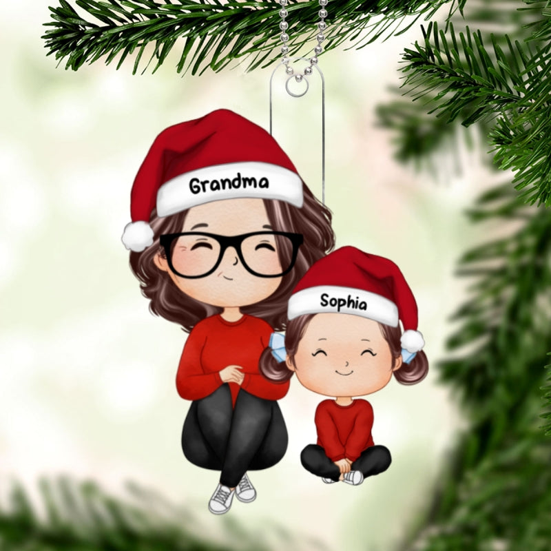 Grandma Grandkid Sitting Watercolor Christmas Gift For Grandson Granddaughter Personalized Acrylic Ornament