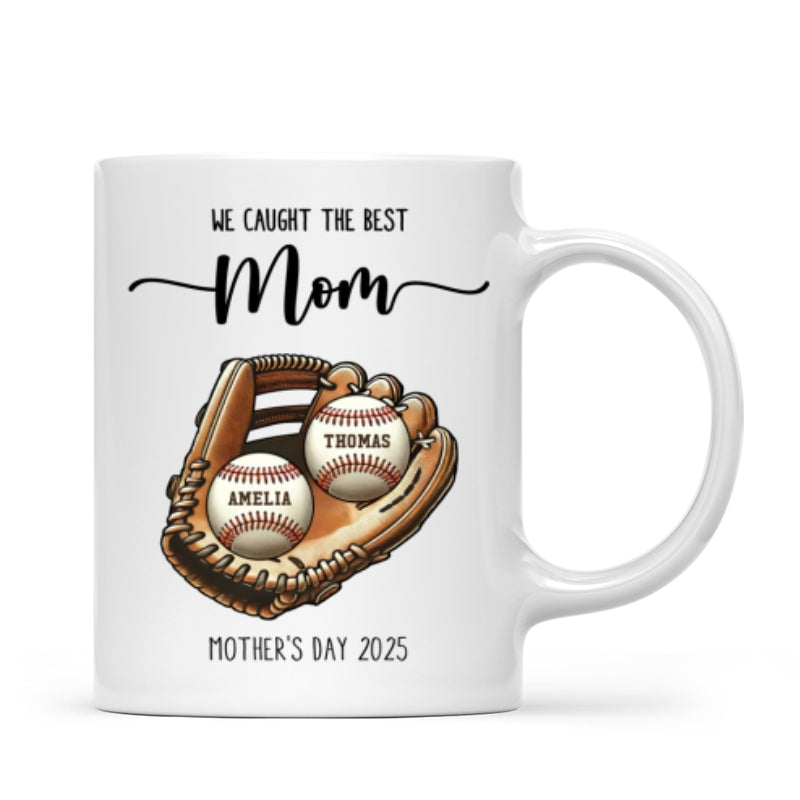 We Caught The Best Mom Baseball, Softball Personalized Mug, Custom Kid's Name, Mother's Day, Gift For Wife, Gift For Mom