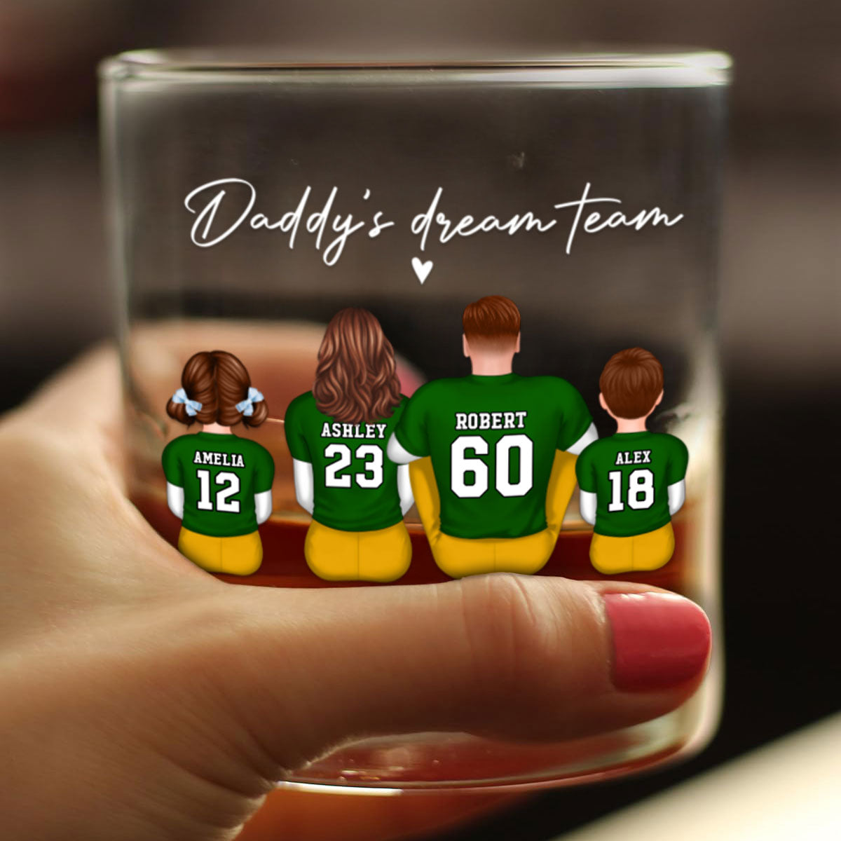 Football Daddy's Dream Team Personalized Wine Glass, Father's Day Gift for Football Dads
