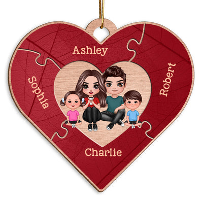 Together We Make A Family Heart Puzzle Personalized Wooden Ornament