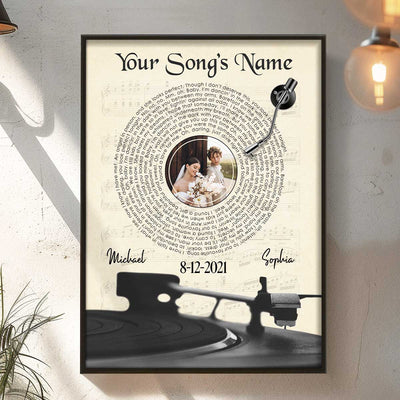 Upload Photo Vintage Vinyl Record Love Song Lyrics Personalized Poster, Anniversary  Gift For Her, For Him, For The Couple