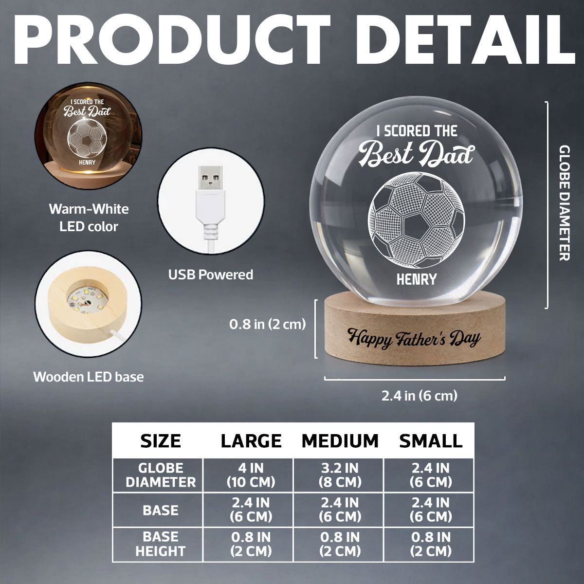 Soccer We Scored The Best Dad Illusion - Personalized Crystal Ball LED Night Light - Father's Day Gift For Dad