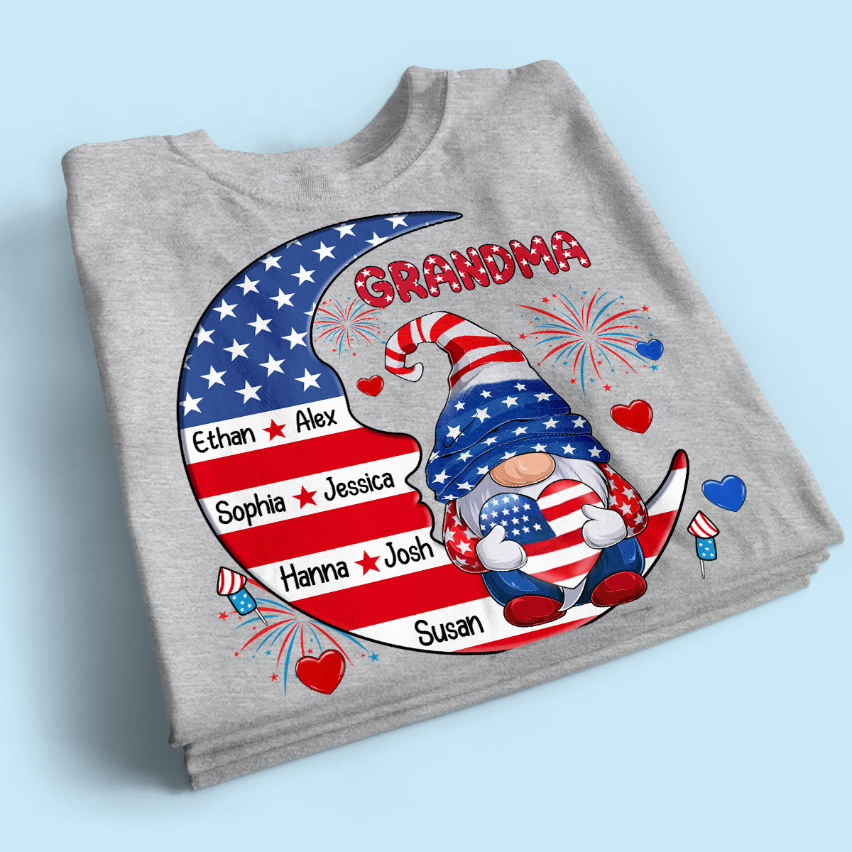 American Gnome Grandma Mom Sitting On Moon Personalized Shirt