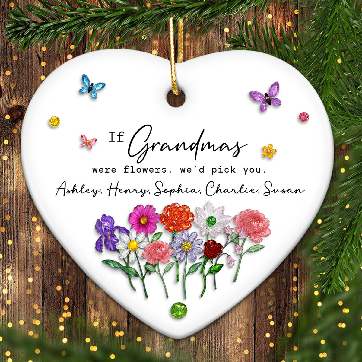 If Grandmas Were Flowers, I'd Pick You Custom Birth Month Flower - Personalized Ceramic Ornament - Heartfelt & Thoughtful Christmas Gift for Grandma