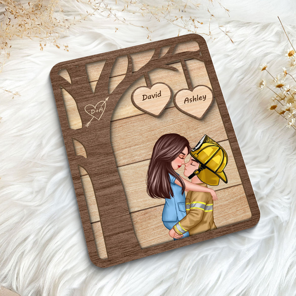 Couple Under Tree Valentine‘s Day Gifts by Occupation Gift For Her Gift For Him Firefighter, Nurse, Police Officer Personalized 2-Layer Wooden Plaque