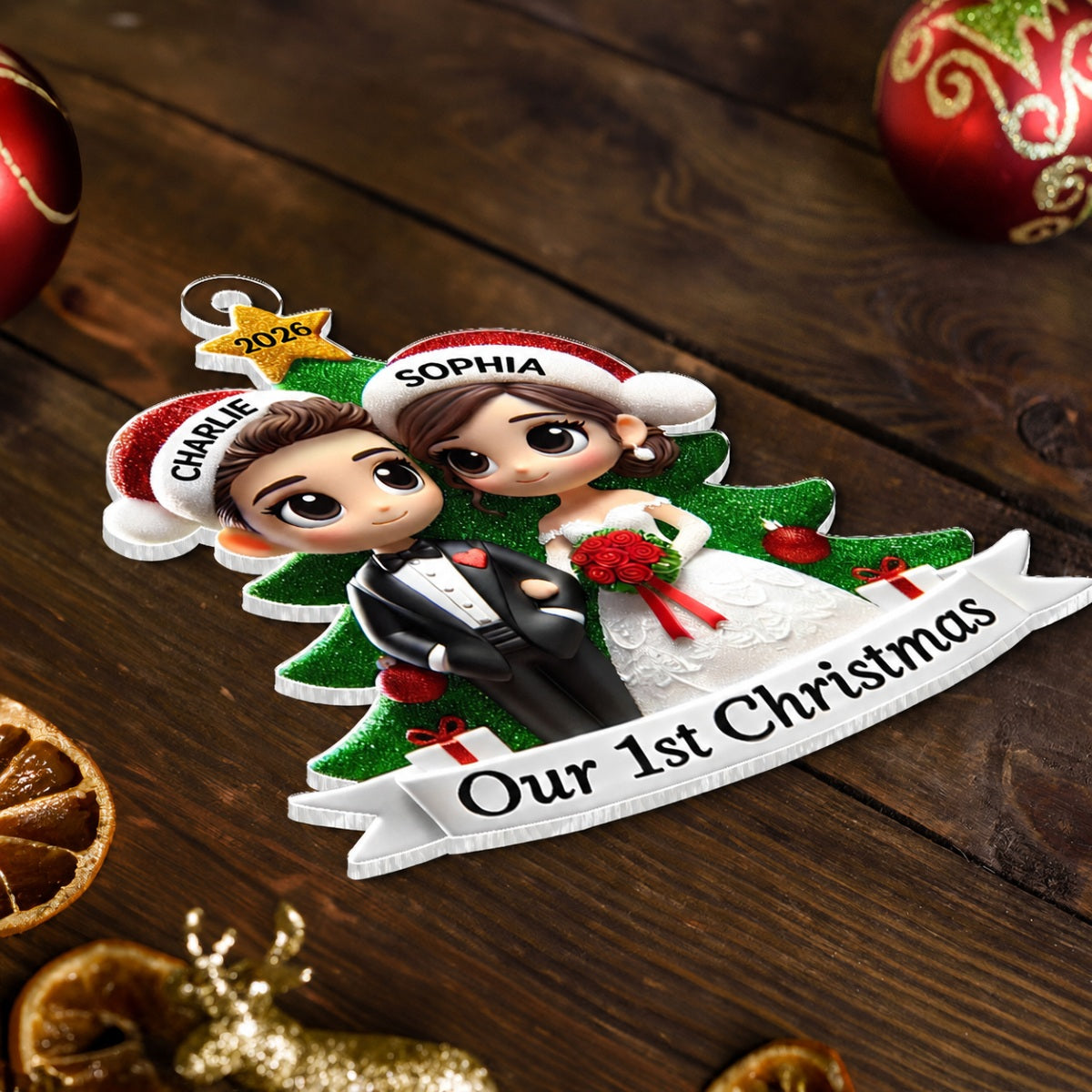 Our First Christmas Married Wedding Couple 2D Flat Acrylic Ornament, MR. & MRS. Gift