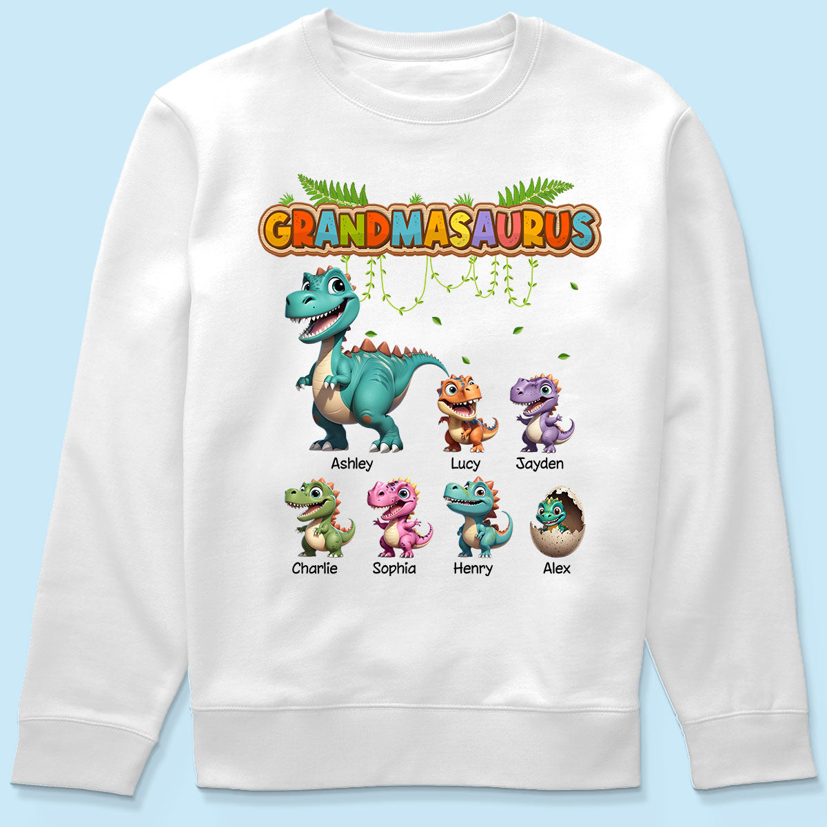 Grandmasaurus And Kids Colorful 3D Effect Cute Dinosaurs Personalized Shirt, Gift For Grandma