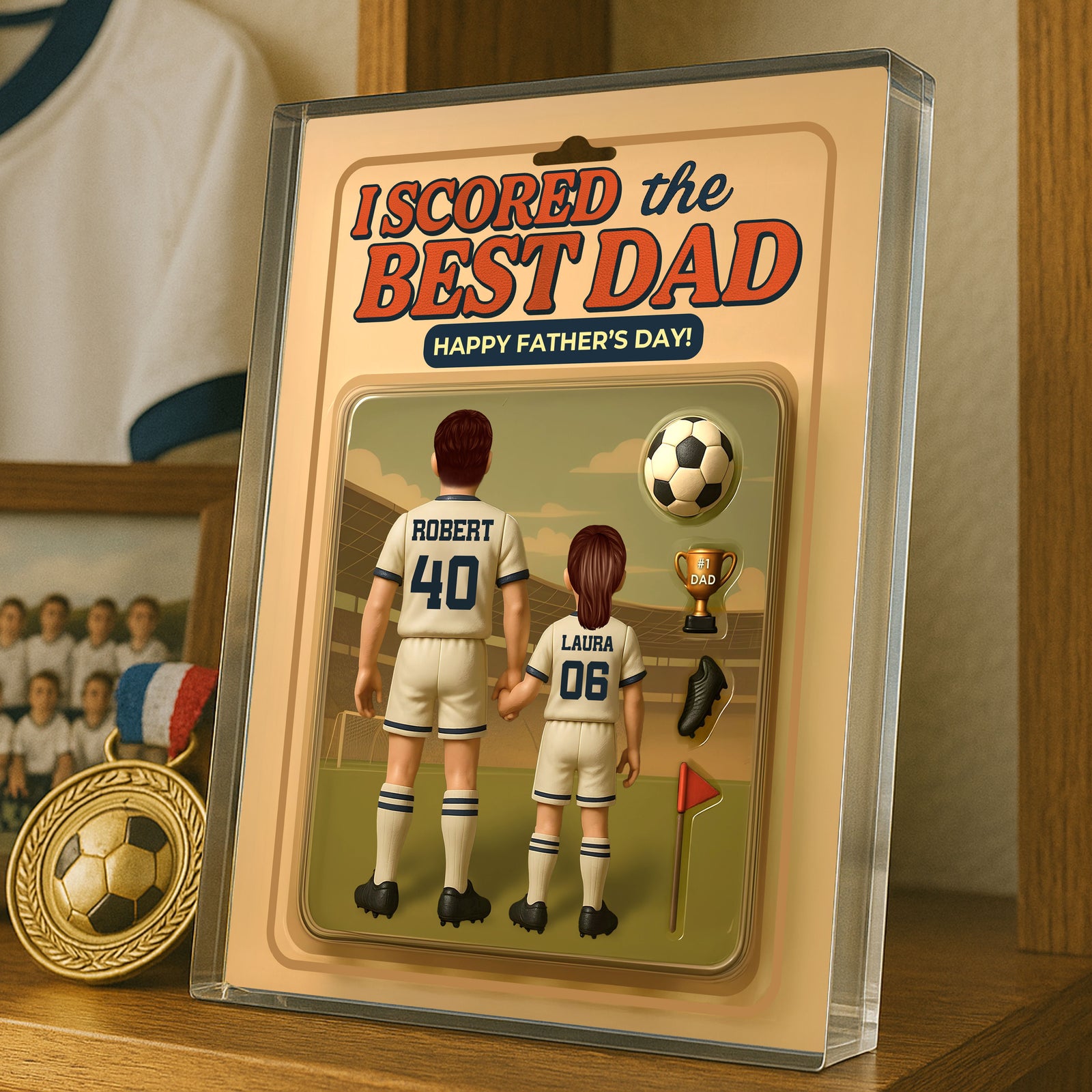 I Scored The Best Dad Soccer Custom Figure Personalized Acrylic Block Plaque, Father's Day Gift for Dad, Gift for Husband