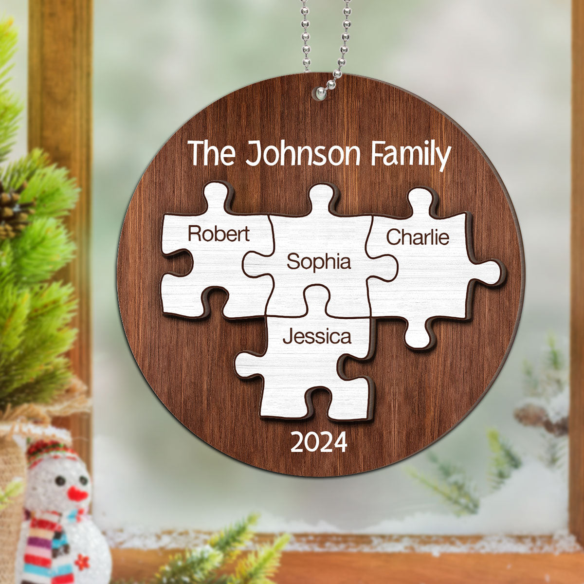 Pieces Of Our Family Christmas Keepsake Personalized 2-Layer Wooden Ornament
