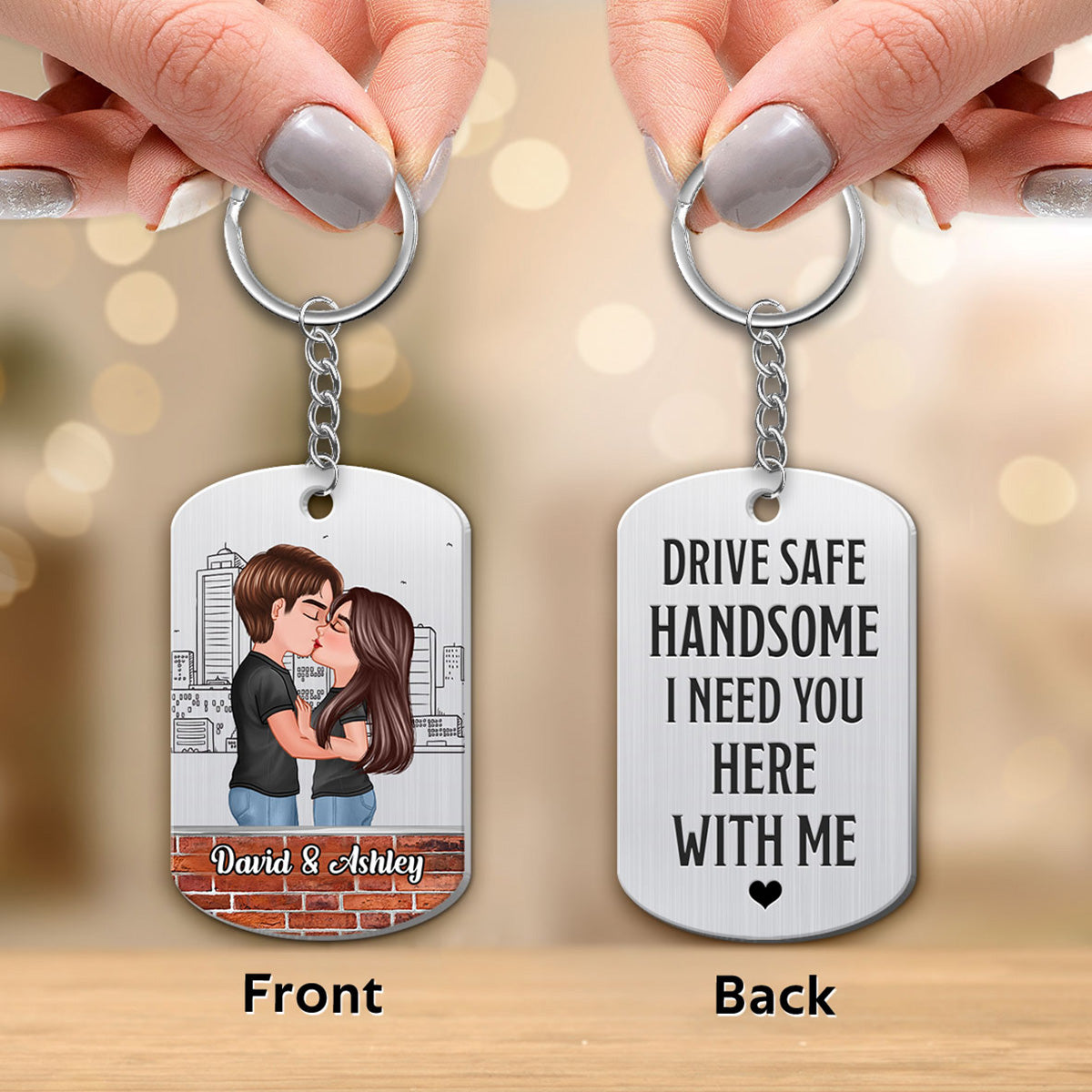 Doll Couple Kissing Drive Safe Handsome Personalized Metal Keychain