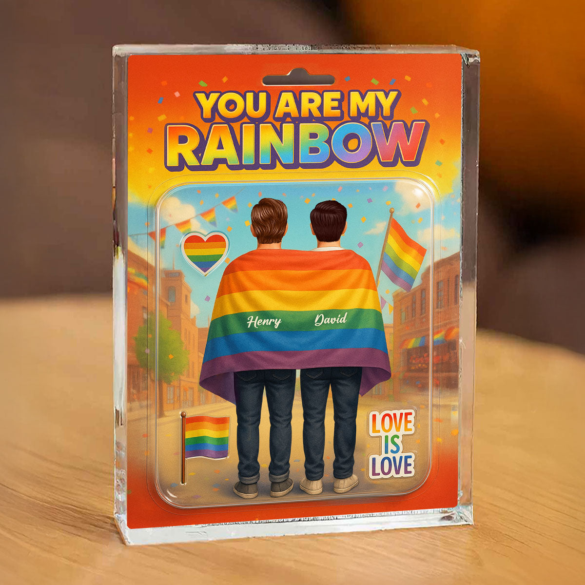 Pride Month LGBT Couple Custom Figure Personalized Rectangle Acrylic Block Plaque, Gift For Couple