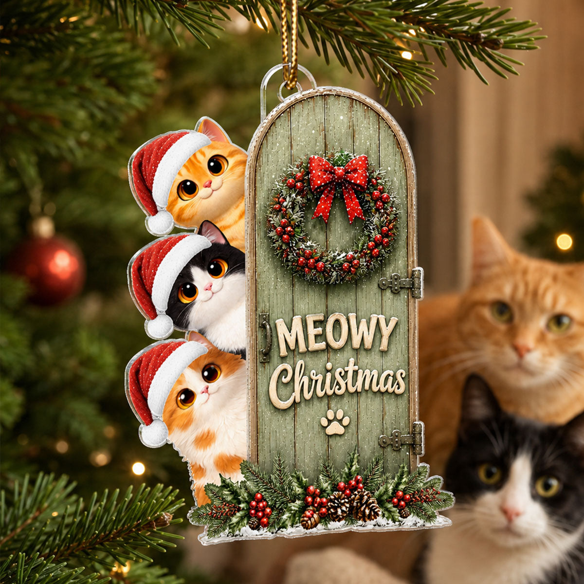 Meowy Christmas Cute Cats Peeking - Personalized Acrylic Ornament - Christmas Gift for Cat Lovers, Farmhouse Decor
