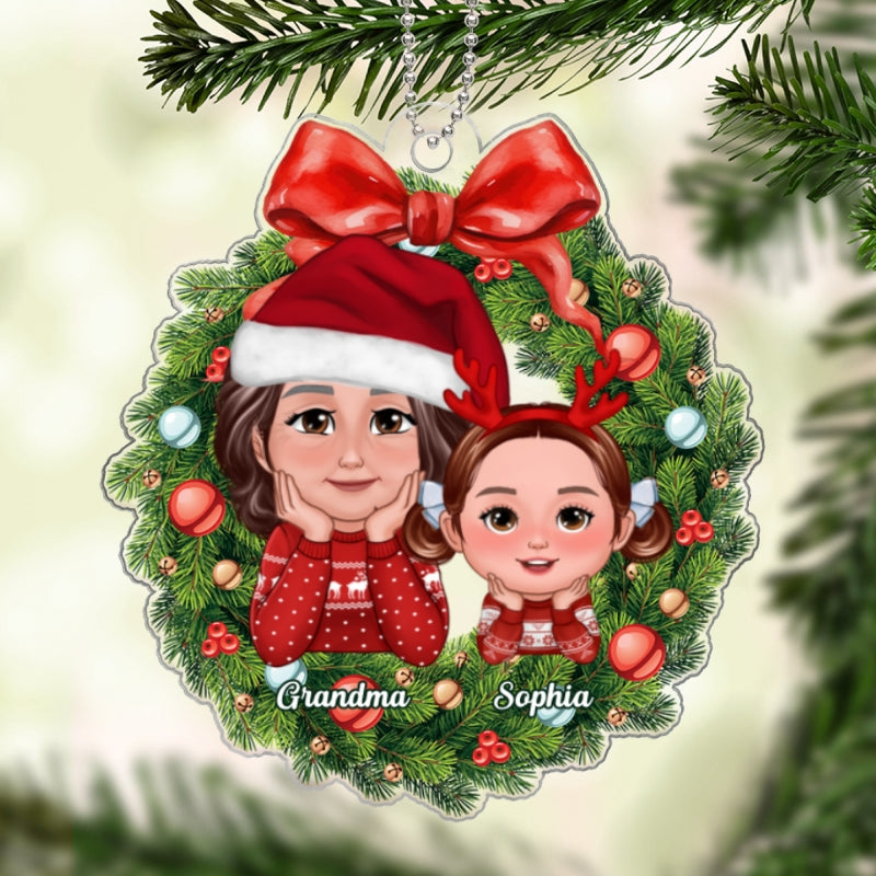 Grandma Grandkids Chin On Hands Christmas Wreath Personalized Acrylic Ornament