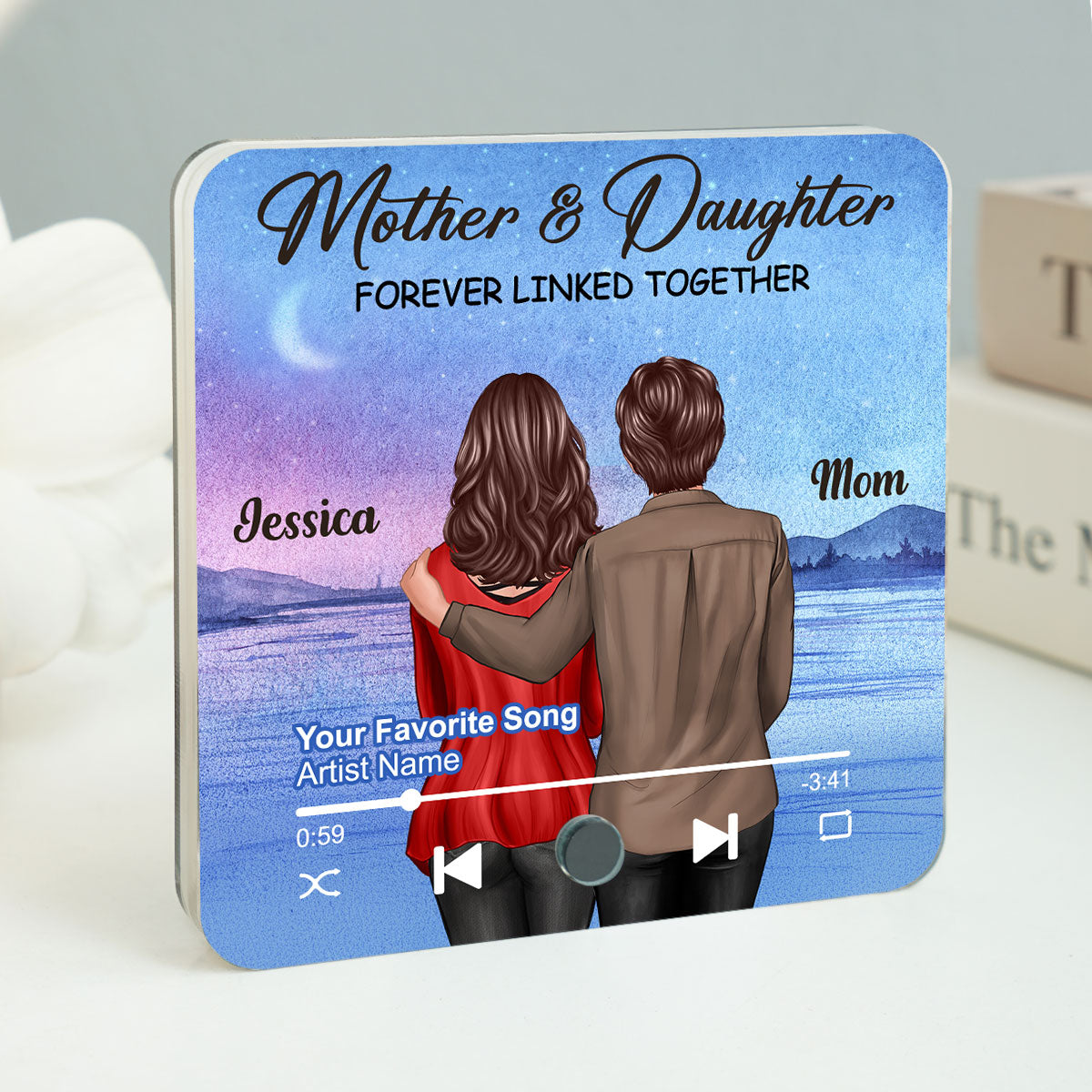 Beautiful Landscape Mother & Daughter Forever Linked Together Personalized Music Fridge Magnet, Heartfelt Gift For Mom, Gift For Daughter