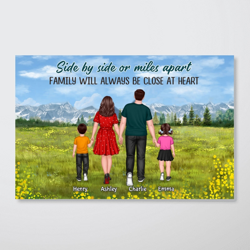 Family Standing Back View On The Meadow Personalized Horizontal Poster