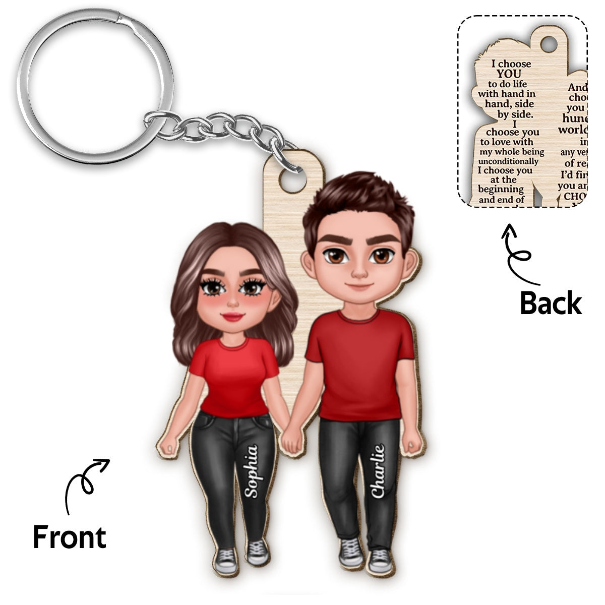 Doll Couple Hand In Hand I Choose You Gift For Him Gift For Her Keepsake Personalized Wooden Keychain