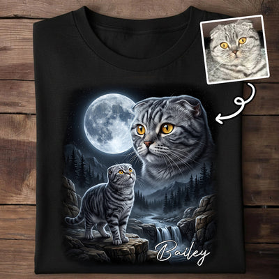 Cat Howling to the Moon Custom Pet Photo - Personalized Shirt - Halloween Gift for Cat Lovers
