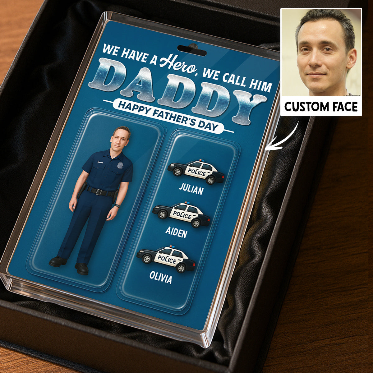 Police Dad Hero Custom Figure 3D Effect Personalized Rectangle Acrylic Block Plaque, Gift For Dad