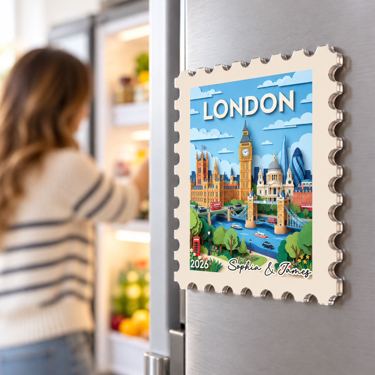 Any City Landscape Stamp - Personalized Acrylic Fridge Magnet - Travel Keepsake For Travel Lover