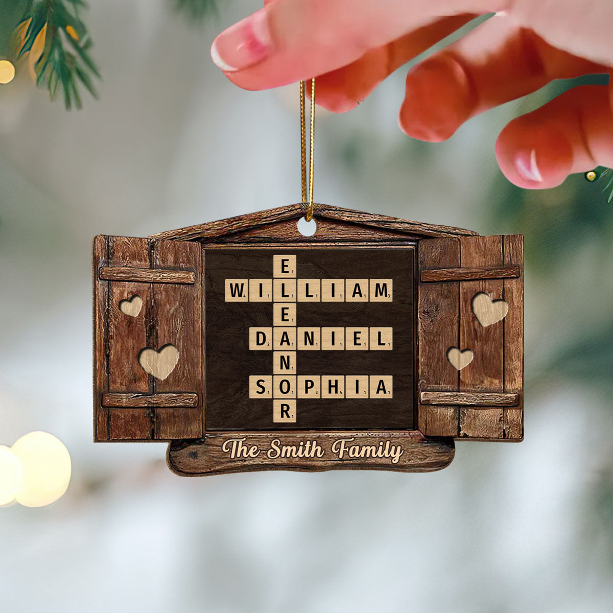 Family Names Window Crossword Puzzle Personnalized Wooden Ornament, Christmas Decoration