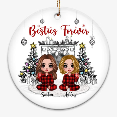 Christmas Outline Background Doll Besties Sisters Personalized Circle Ornament