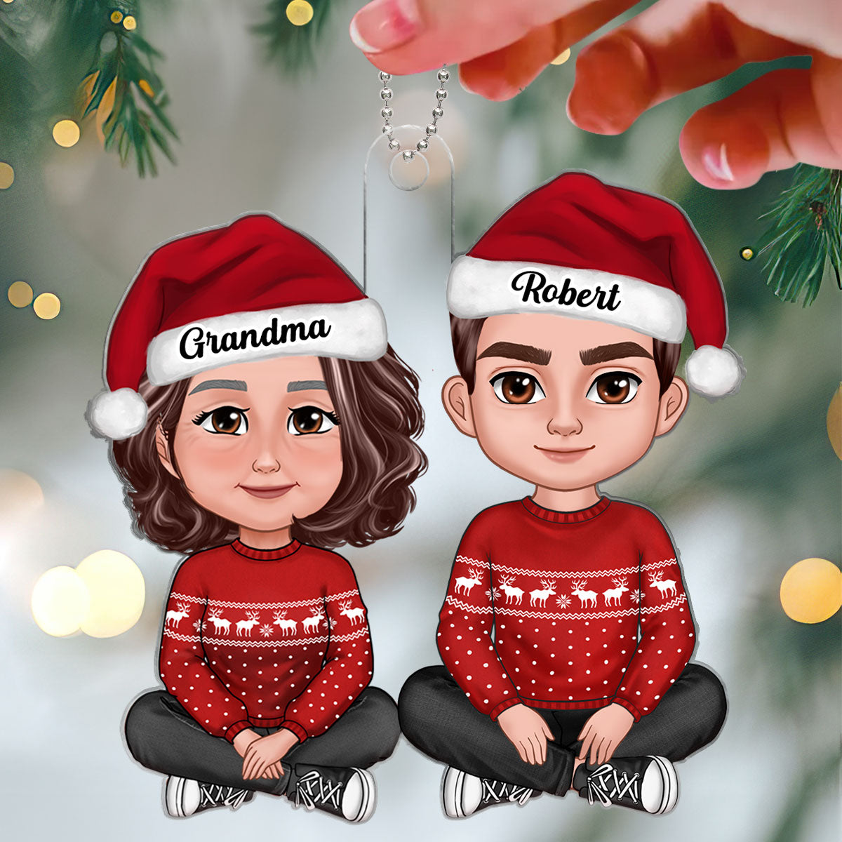 Adult Grandson Sitting With Grandmother Christmas Personalized Acrylic Ornament