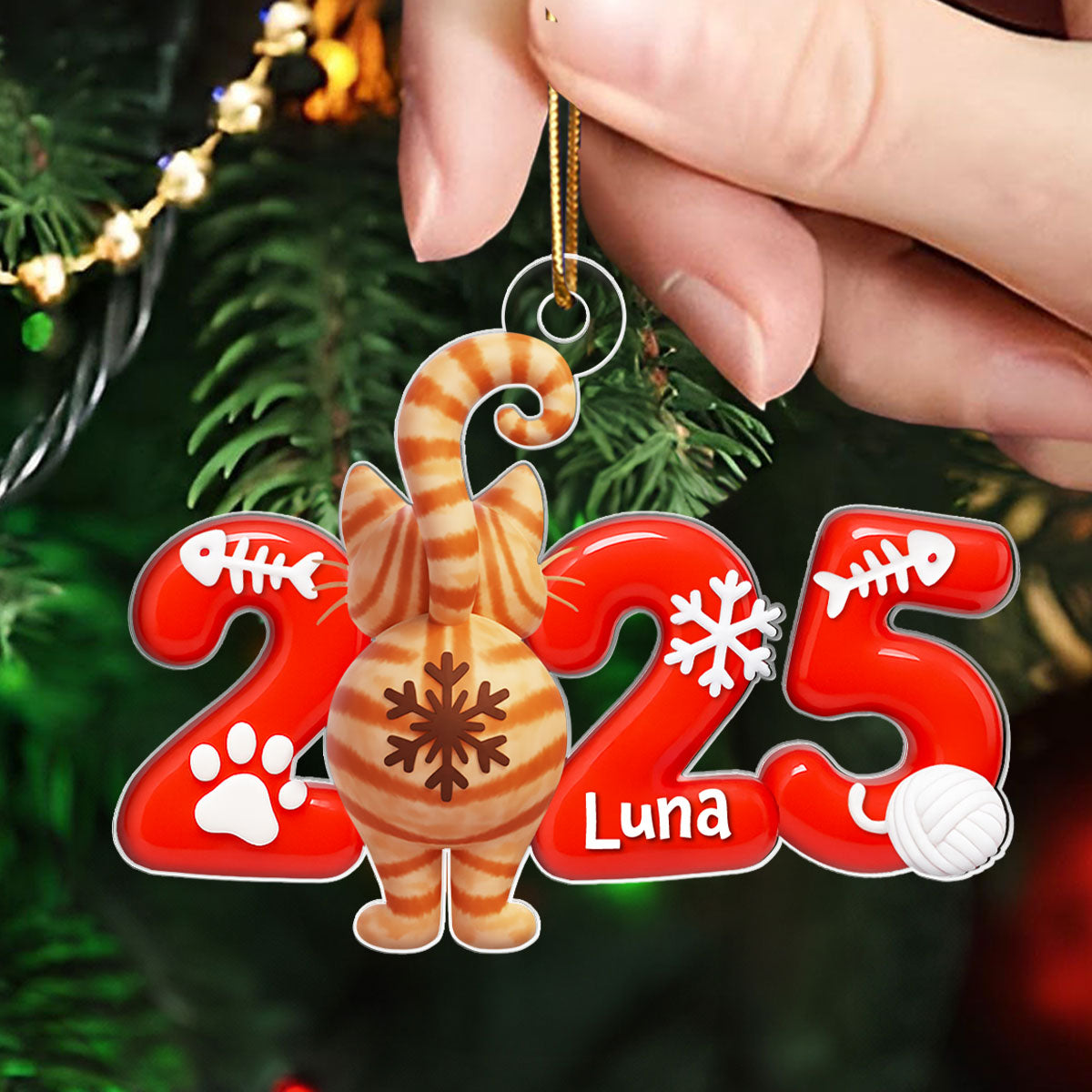 Funny Cat Back View 2025 - Personalized Acrylic Ornament - Christmas Gift for Cat Moms, Cat Dads, Cat Lovers