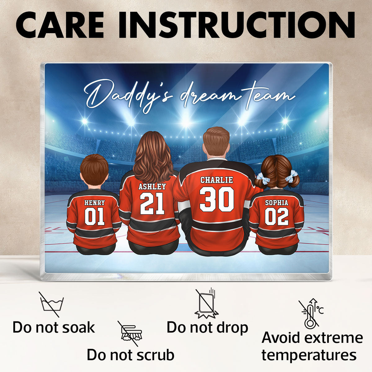 Daddy's Team Hockey Family Sitting Personalized Acrylic Block, Unique Father's Day Gift for Dad, Gift for Husband