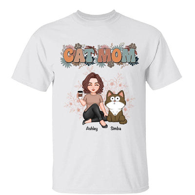 Floral Cats Mom Cute Woman And Fluffy Cats Funny Expressions Personalized Shirt
