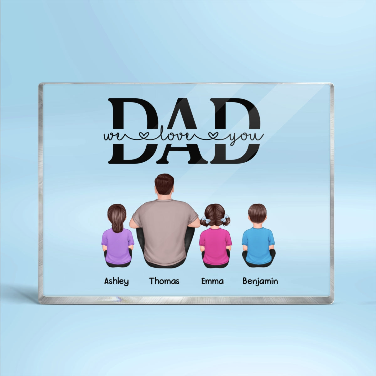 Best Dad Ever Back View Man Kids Dog Cat Personalized Horizontal Rectangle Acrylic Block Plaque