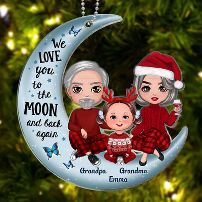 Grandparents & Kid On Moon Baby's First Christmas Acrylic Ornament [Grandparents Nickname Can Be Changed] - Personalized Gift For Grandma, Grandpa