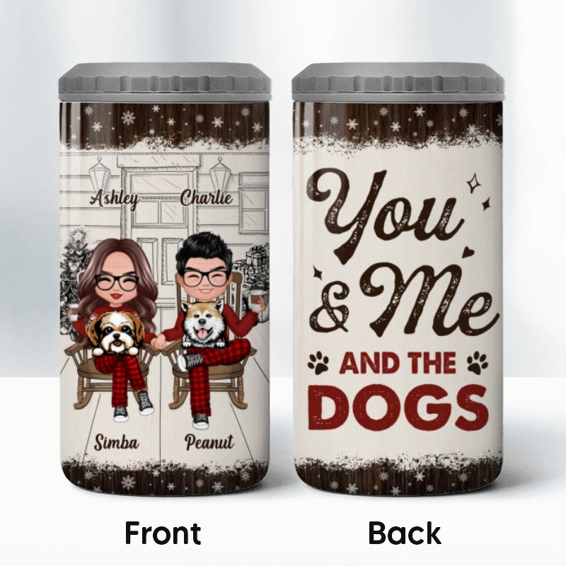 Couple And The Dogs Front Porch Christmas Gift Personalized 4 In 1 Can Cooler