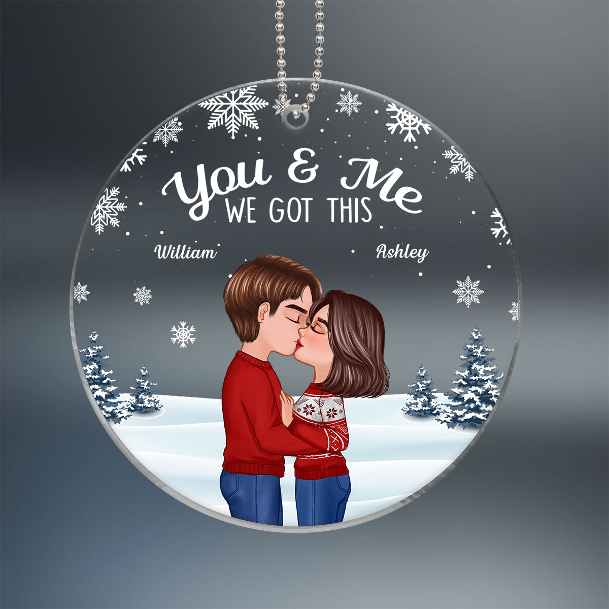 Christmas Doll Couple Kissing Under Snow Personalized Acrylic Ornament