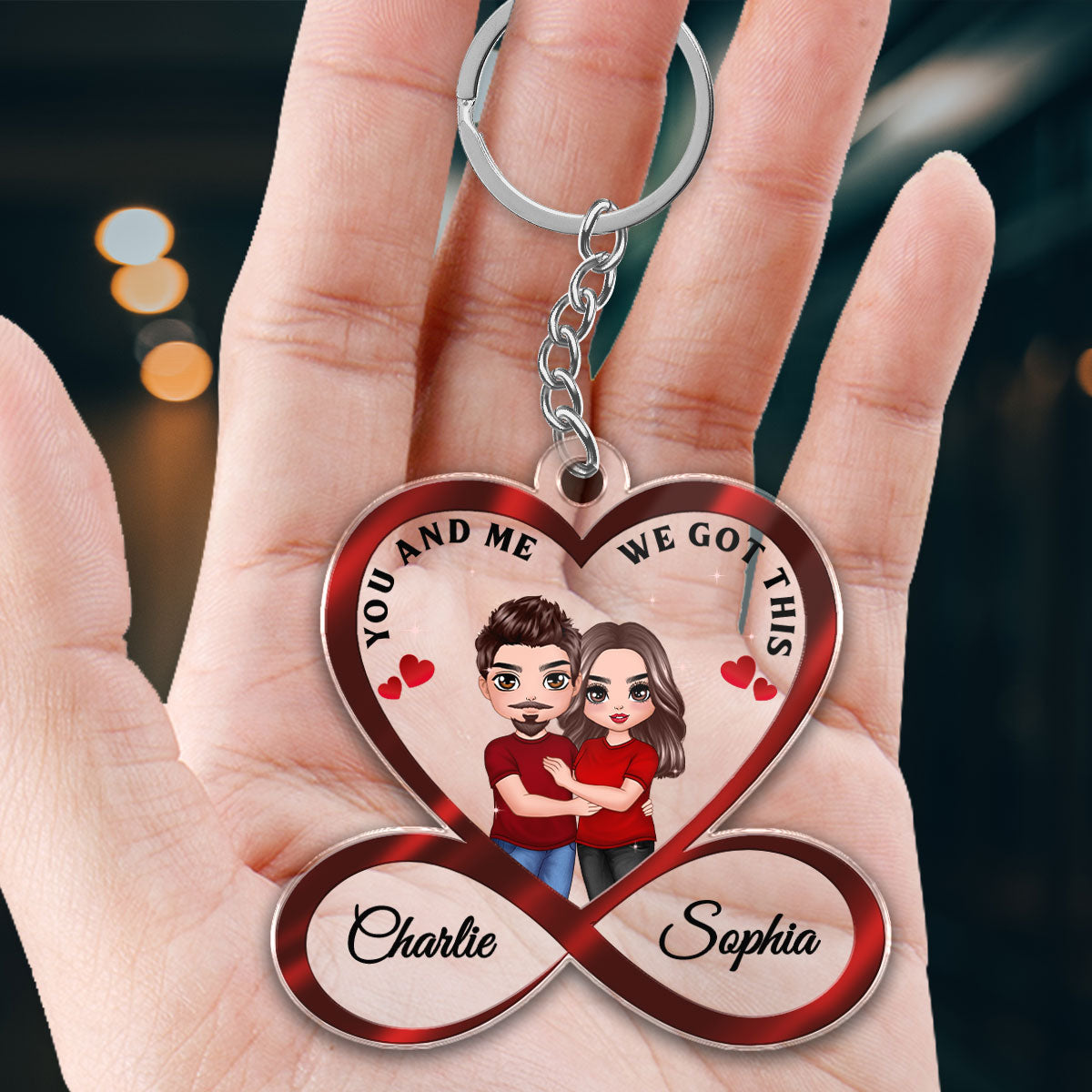 Infinity Heart Doll Couple Hugging Anniversary Gift For Him Gift For Her Personalized Acrylic Keychain