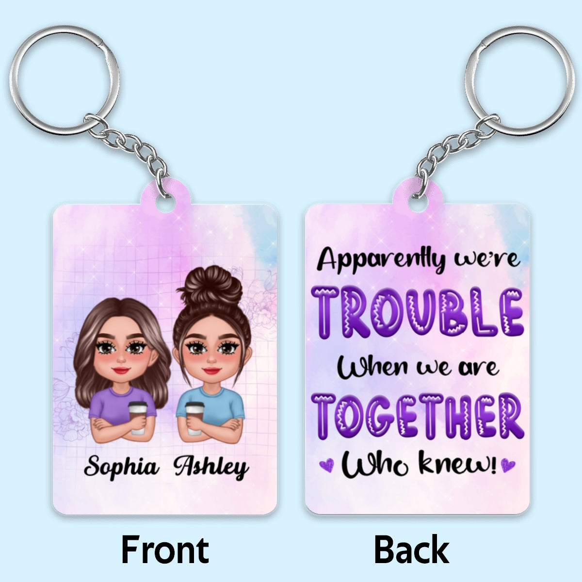 Pretty Doll Trouble Together Personalized Acrylic Keychain