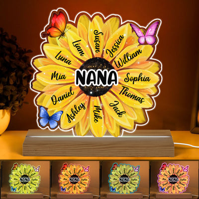 Grandma Mom Kids Names On Flowers Personalized Acrylic Custom Shape LED Night Light