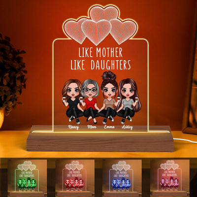 Wireframe Hearts Doll Women Sitting Like Mother Like Daughter Personalized Custom Shape Acrylic Plaque LED Night Light