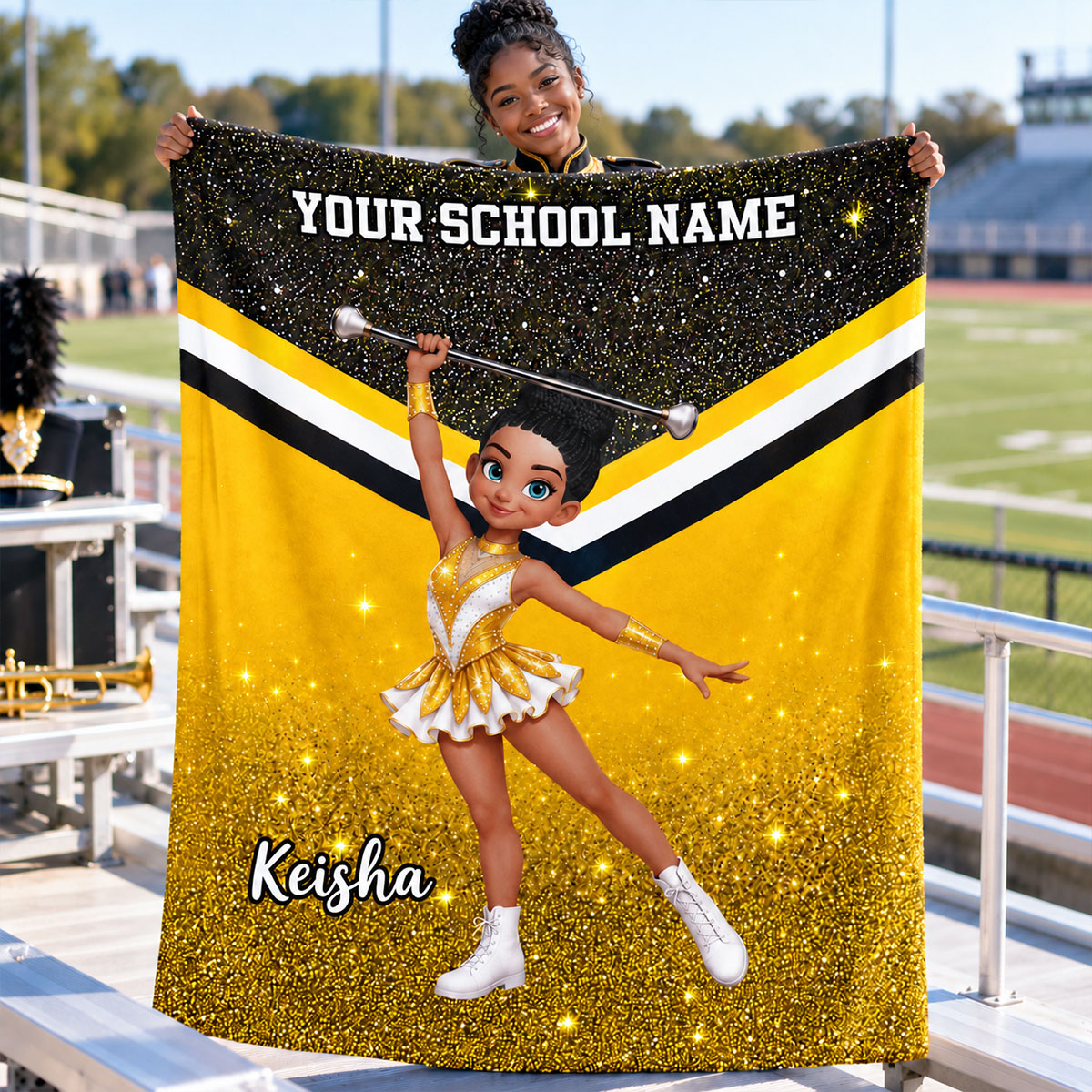 Custom Marching Band Color Guard, Baton Twirler, Personalized Name, Color, School - Personalized Fleece Blanket - Christmas Gift For Daughter, Granddaughter